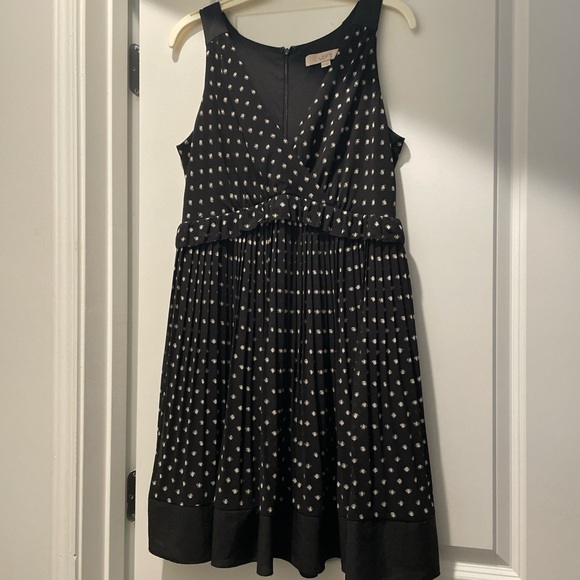 LOFT Sleeveless Dress Size 6P Black White Fringed Waist Pleated Sheer Babydoll - Picture 4 of 11